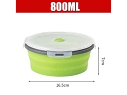 Fiambrera redonda de silicona (verde, 800 ml), plegable con tapa, portátil y apta para microondas.