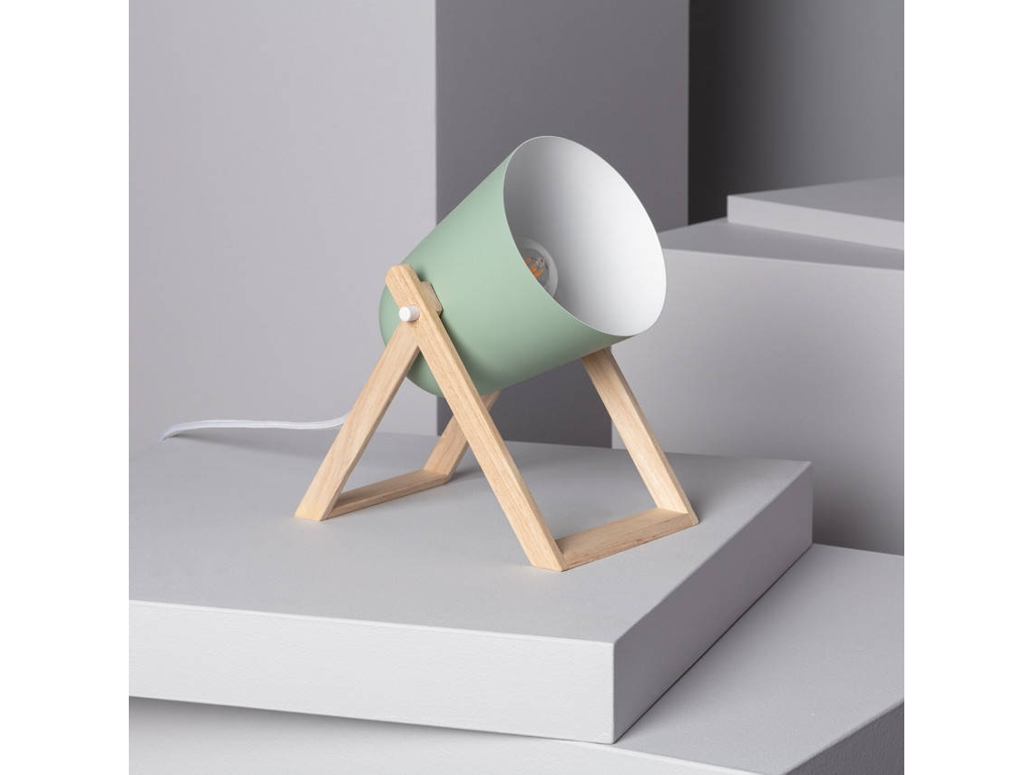 Lámpara De Mesa De Metal Y Madera Kiume Verde Celadon