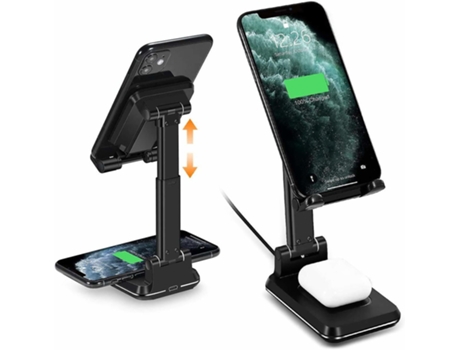Cargador inalámbrico 2 en 1 Soporte de carga inalámbrico dual Soporte para teléfono ajustable Cargador rápido Qi Compatible con iPhone BISBISOUS