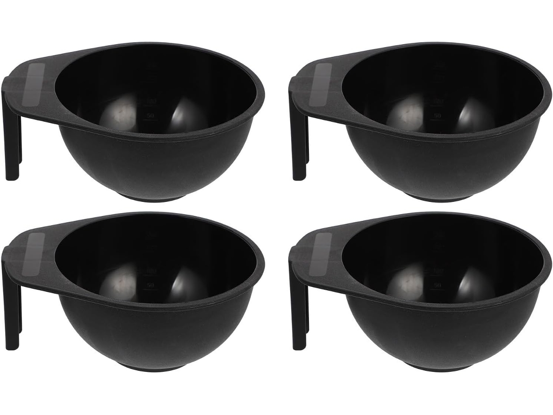 Tigela Para Tintura De Cabelo Com Alça Confortável, Plástico Preto, Conjunto De 4 Peças.