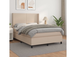 Cama Box Spring Con Colchón Cuero Sintético Capuchino 140x200cm