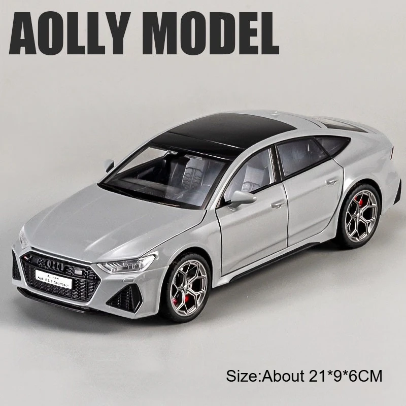 (rs7 Gris) 1:24 - Coche deportivo en miniatura, puertas que se abren, efectos de sonido e iluminación de superdeportivo