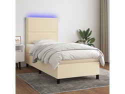 Cama Box Spring Colchón Y Luces Led Tela Crema 90x200 Cm