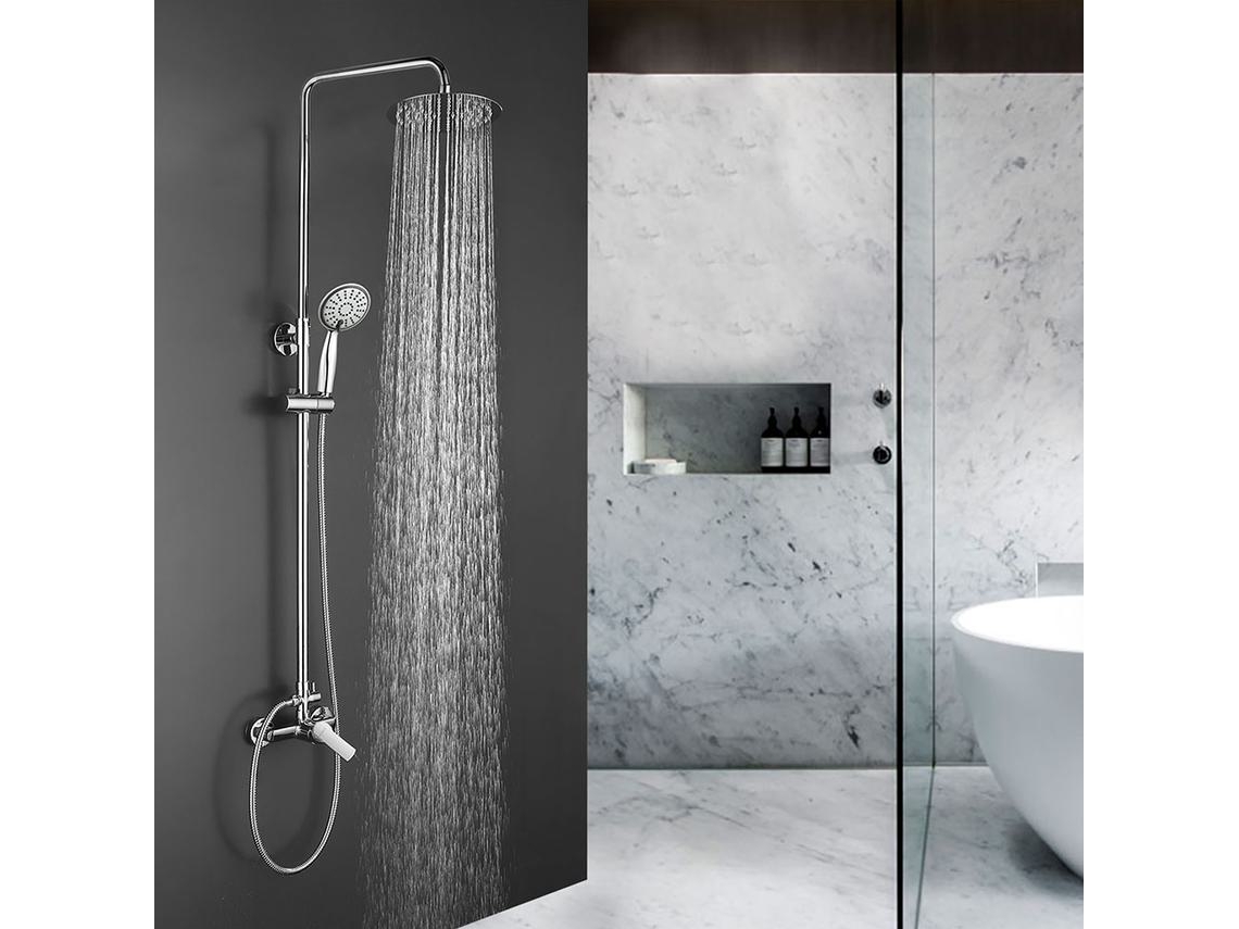 Kibath Columna De Ducha Monomando Redonda 100-150 Cm Six Extralarga Acabado Cromo Brillo Fabricado En Latón