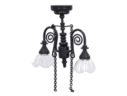 Lámpara De Techo En Miniatura Para Casa De Muñecas, Diseño Floral, Dos Cabezales, Estilo Retro, Escala 1:12, Color Negro.