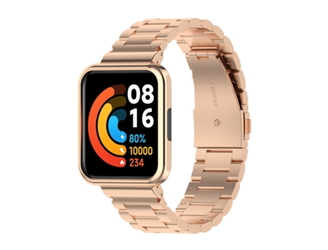 Correa de reloj de acero con tres cuentas para Xiaomi Redmi Watch 2 Lite Versión internacional (oro rosa)