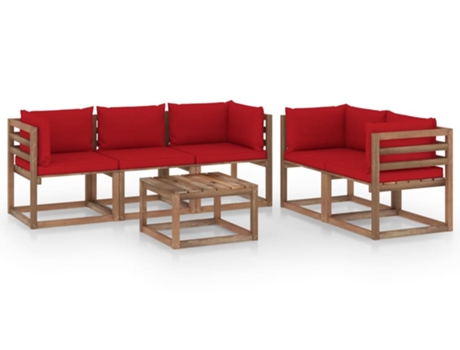 Conjunto 6 de muebles de jardín VIDAXL con cojines rojos