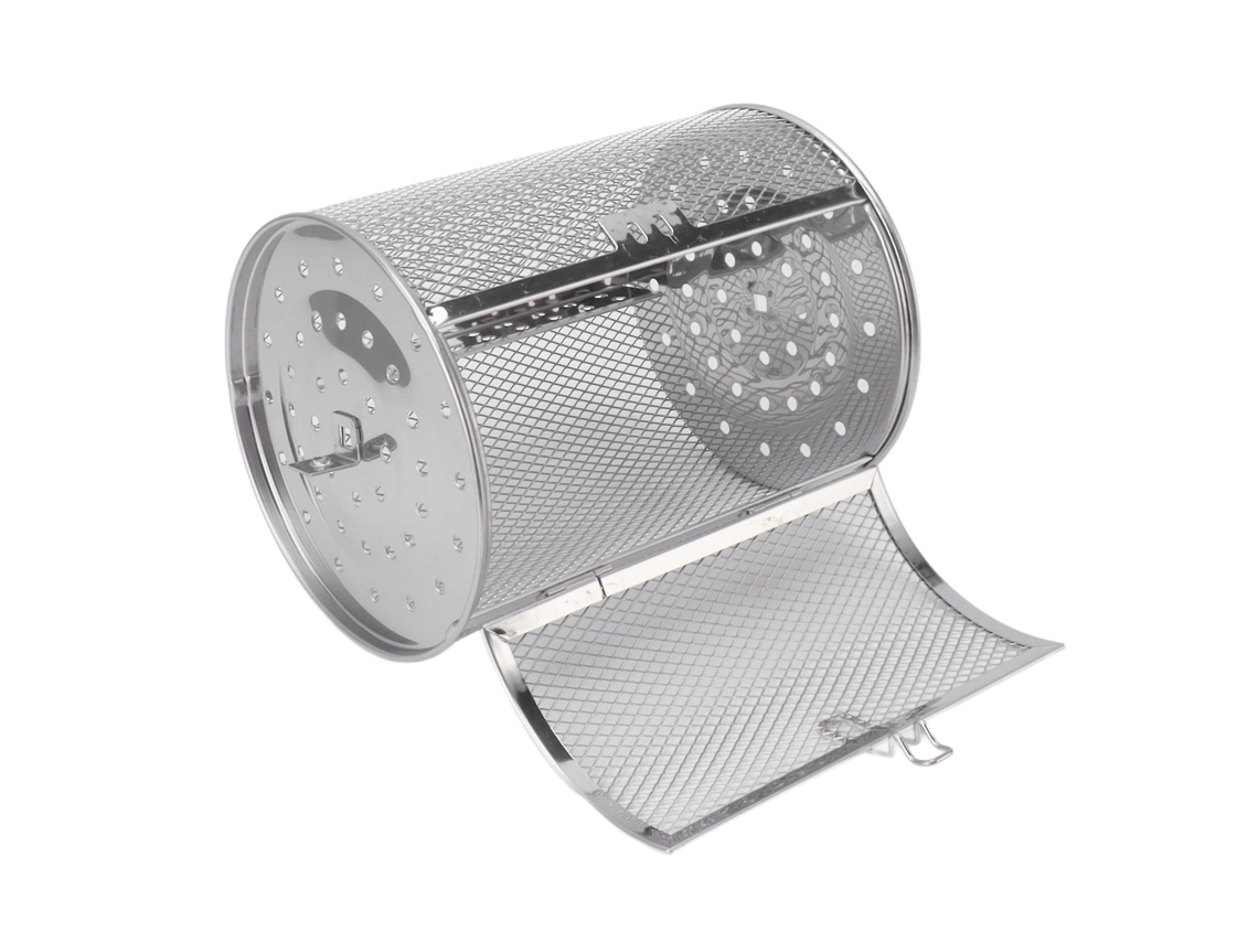 Cesta redonda de acero inoxidable con ruedas para asar, ideal para cacahuetes, frutos secos y verduras. Nostalgia88