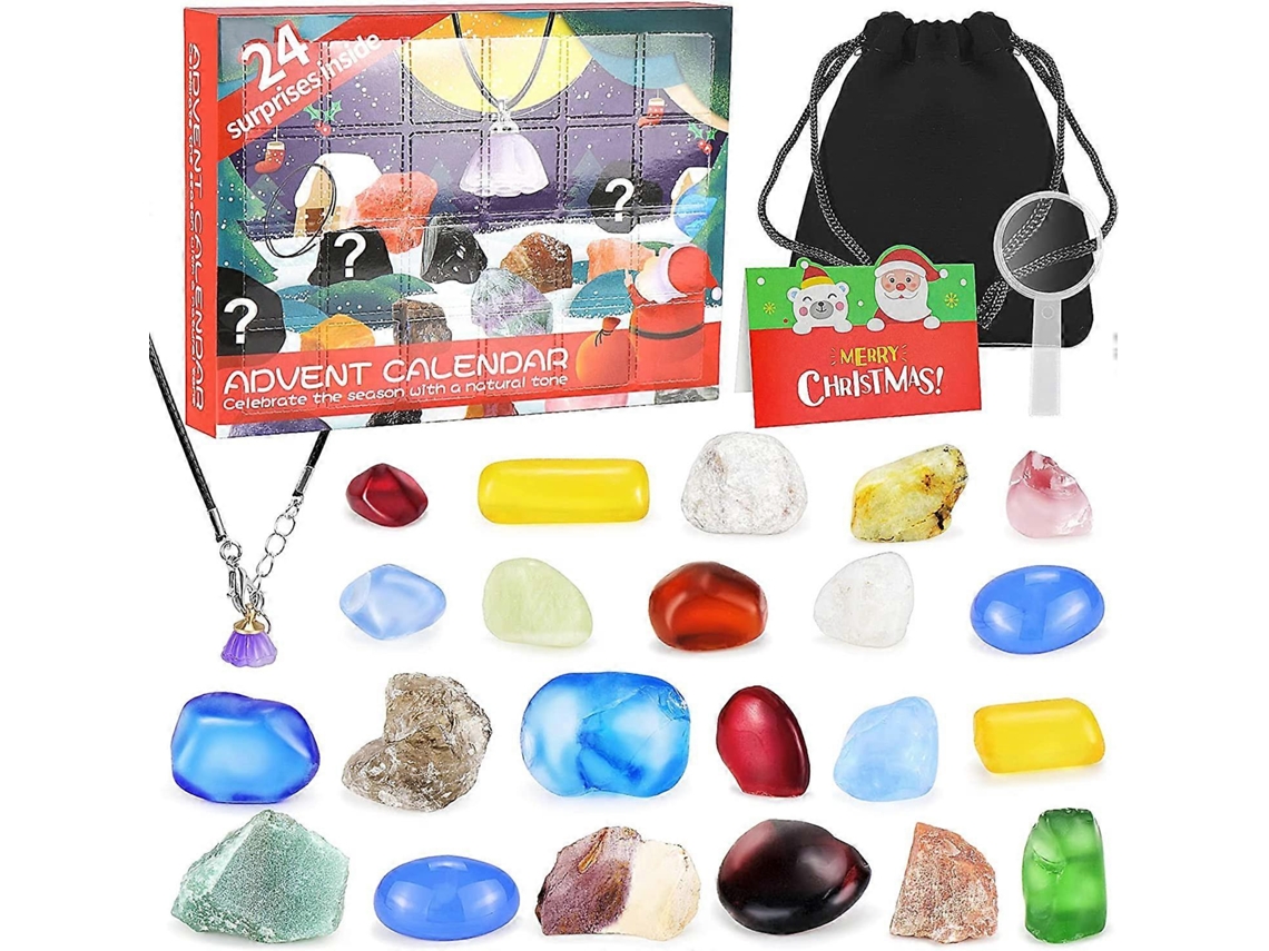 Rebe-calendario De Adviento Navideño Con 24 Piedras Minerales Fósiles Gemas Y Accesorios Educativos Para Niños