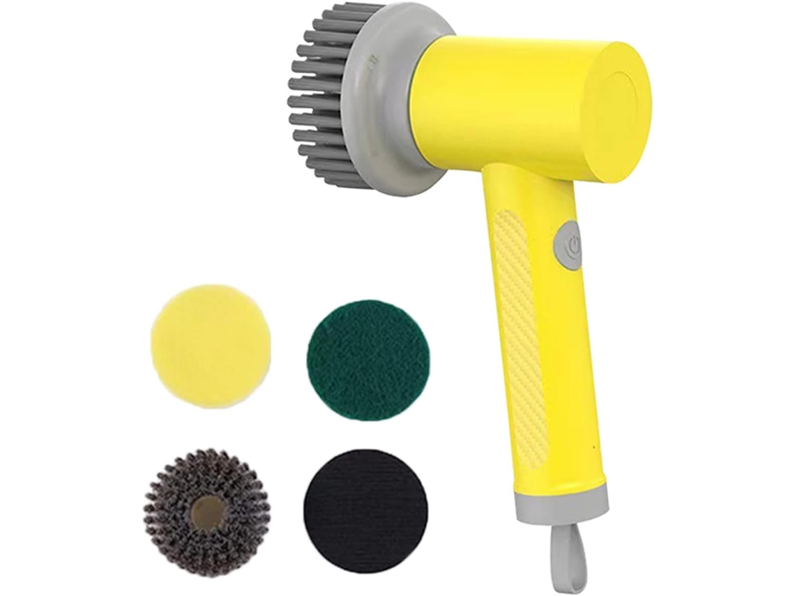Cepillo De Limpieza Eléctrico Recargable Con 2 Velocidades Y 3 Cabezales Para Cocina (amarillo) Gertiz