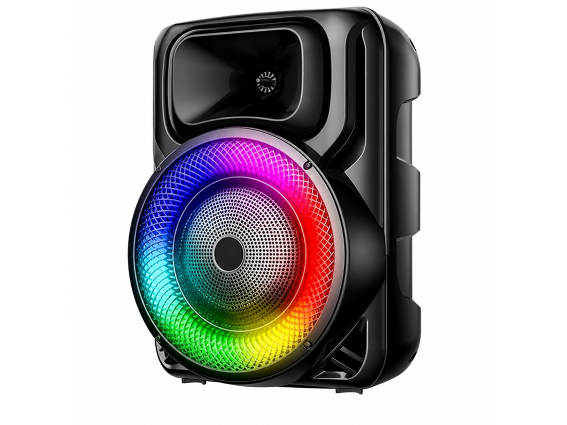 Coluna Bluetooth Portátil 8” Com Microfone, Iluminação Rgb E 3000mah Sing-e Zqs8147 Preto