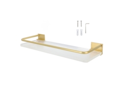 Estantería De Baño De Aluminio Y Acrílico, Sin Agujeros, 30 Cm, Estante De Pared Con Toallero Dorado.
