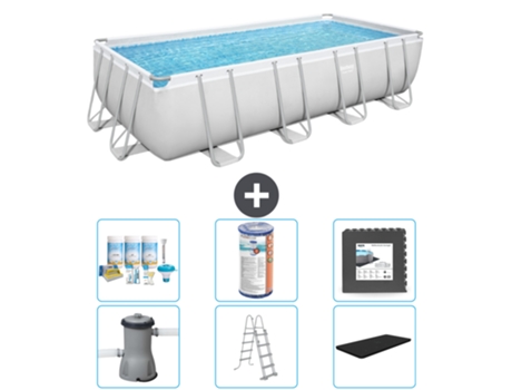 Piscina BESTWAY rectangular Power Steel - 488 x 244 x 122 - gris con bomba incluida - escalera - cubierta Accesorios CB31