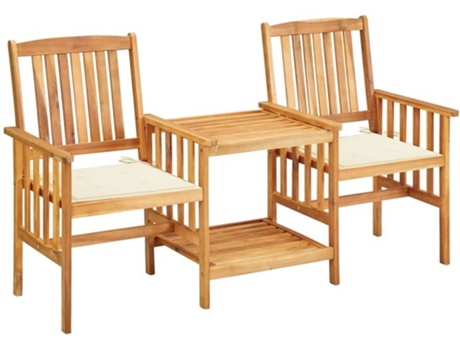 vidaXL Sillas y mesa de té de jardín con cojines madera maciza acacia
