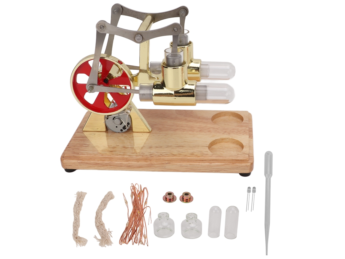 Modelo De Motor Stirling De Dos Cilindros Balancedo Juguete Educativo Modelo Científico Físico Dorado