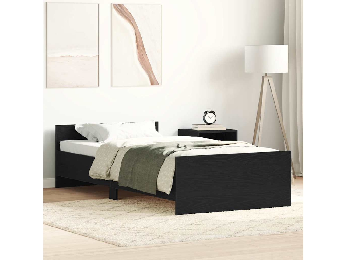 Cama Individual | Estructura De Cama Sin Colchón Roble Negro 90x200 Cm
