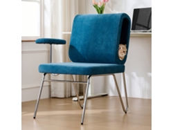 Silla de oficina con cama para gatos integrada, fabricada en material resistente a los arañazos, color azul.