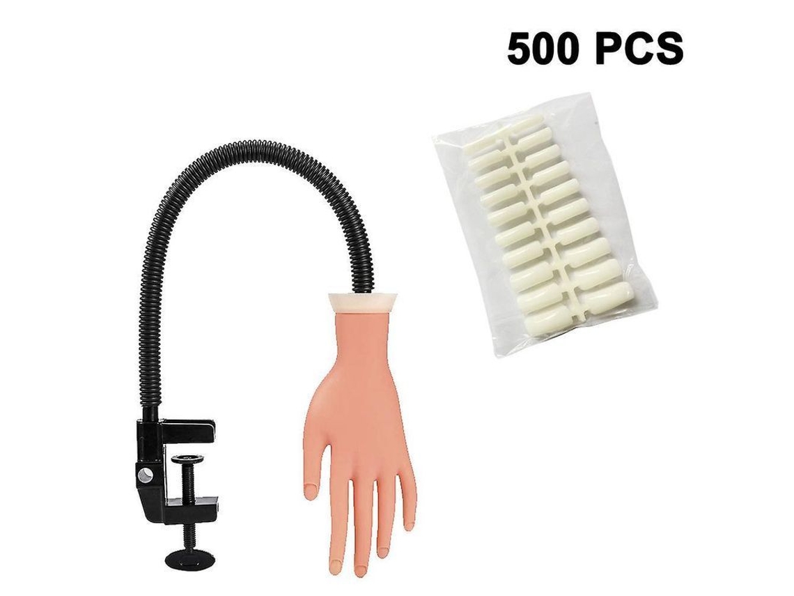 Modelo De Mano Para Práctica De Uñas, Accesorio De Manicura Con 500 Puntas Postizas, Mano Artificial Flexible Para Entrenamiento De Manicura.