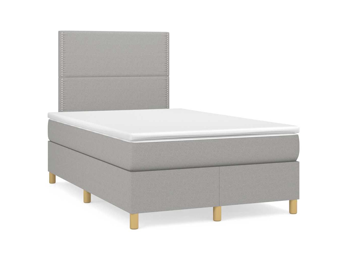Cama Box Spring Con Colchón Tela Gris Claro 120x190 Cm