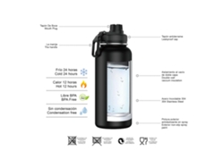 Botella térmica de agua Mdug de acero inoxidable de 1000 ml en color arce. Botella térmica de agua reutilizable (negra).