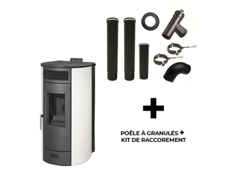 Estufa de pellets ventilada Flavia 13 kW Sannover Blanco + Kit de conexión de humos