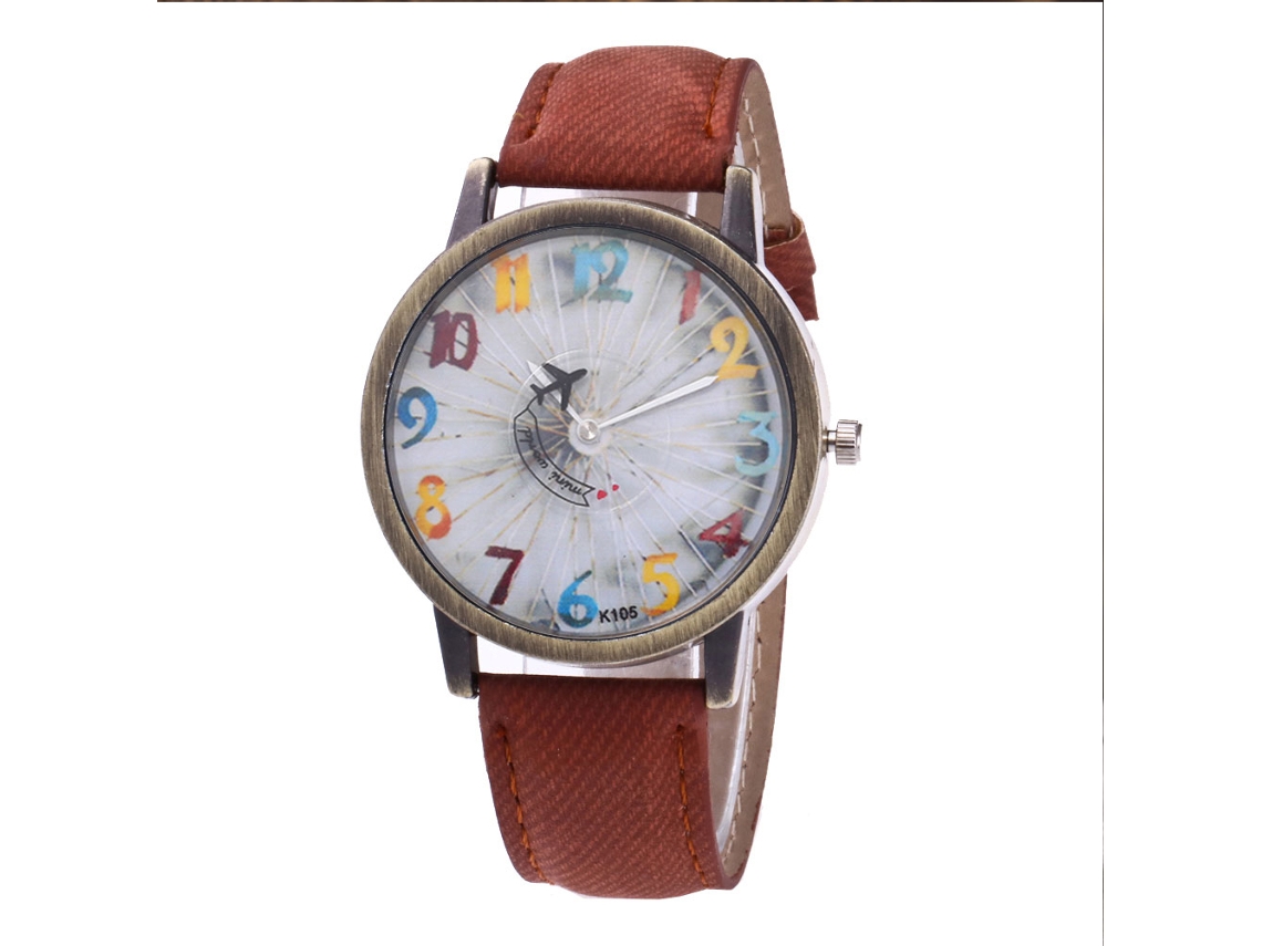 Reloj De Cuarzo Para Parejas Con Correa De Denim Y Tela Zhoulianfa (café Oscuro)