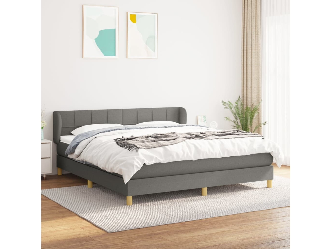 Cama Box Spring Con Colchón Tela Gris Oscuro 180x200 Cm