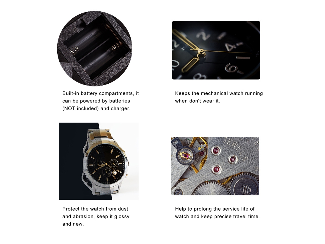 Estuche de carga automática para relojes mecánicos, de madera, 2 unidades