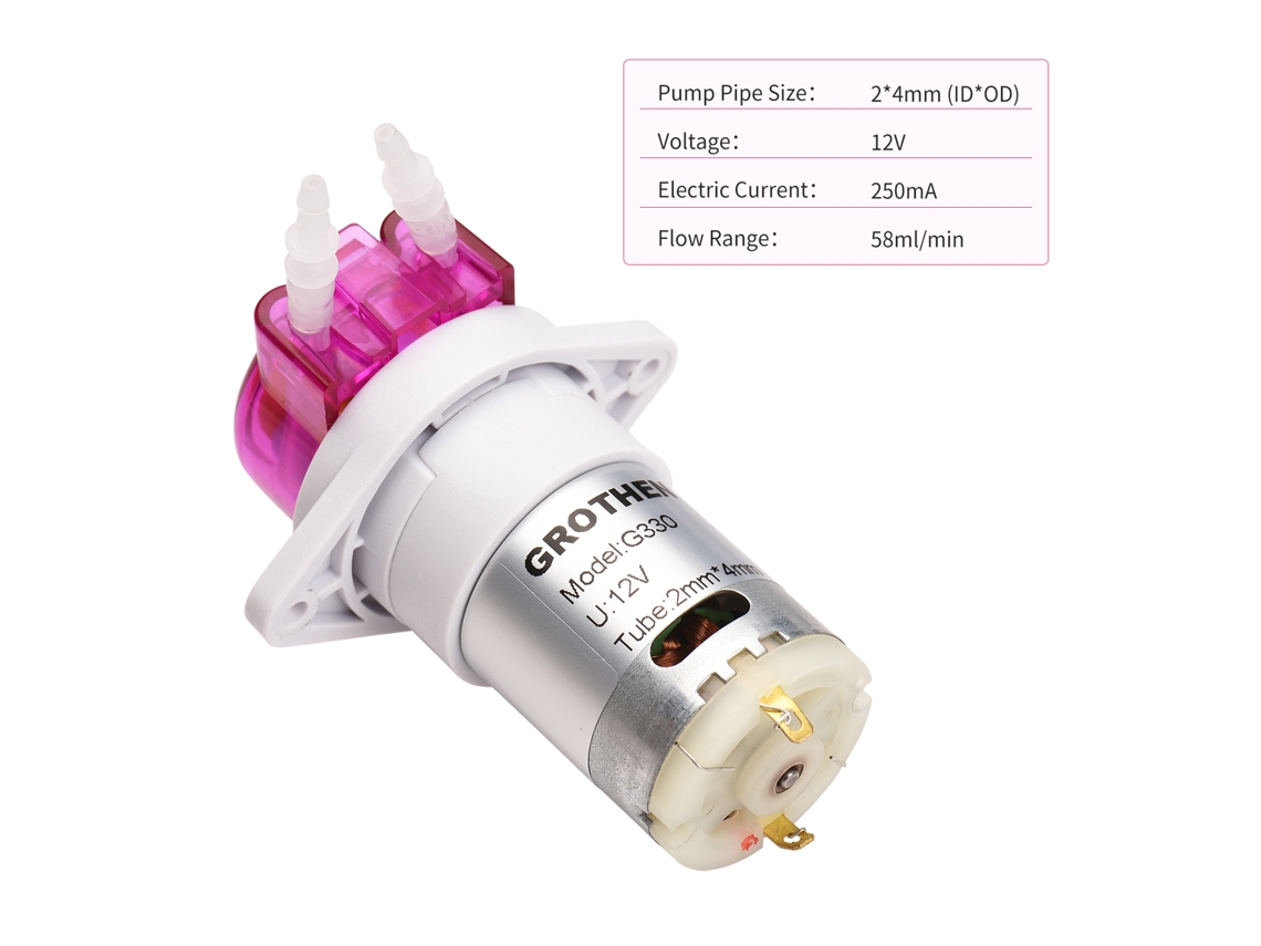 Minibomba dosificadora peristáltica autocebante de 12 V con tubo de silicona de 2 mm de diámetro interior x 4 mm de diámetro exterior para acuarios, laboratorios y análisis químicos.
