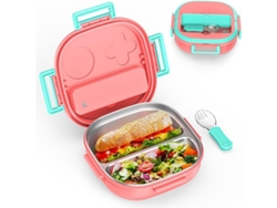 Fiambrera Bento De Acero Inoxidable Para Niños, Juego Completo De Almuerzo Con Cubiertos Portátiles, 2 Compartimentos, Rosa.