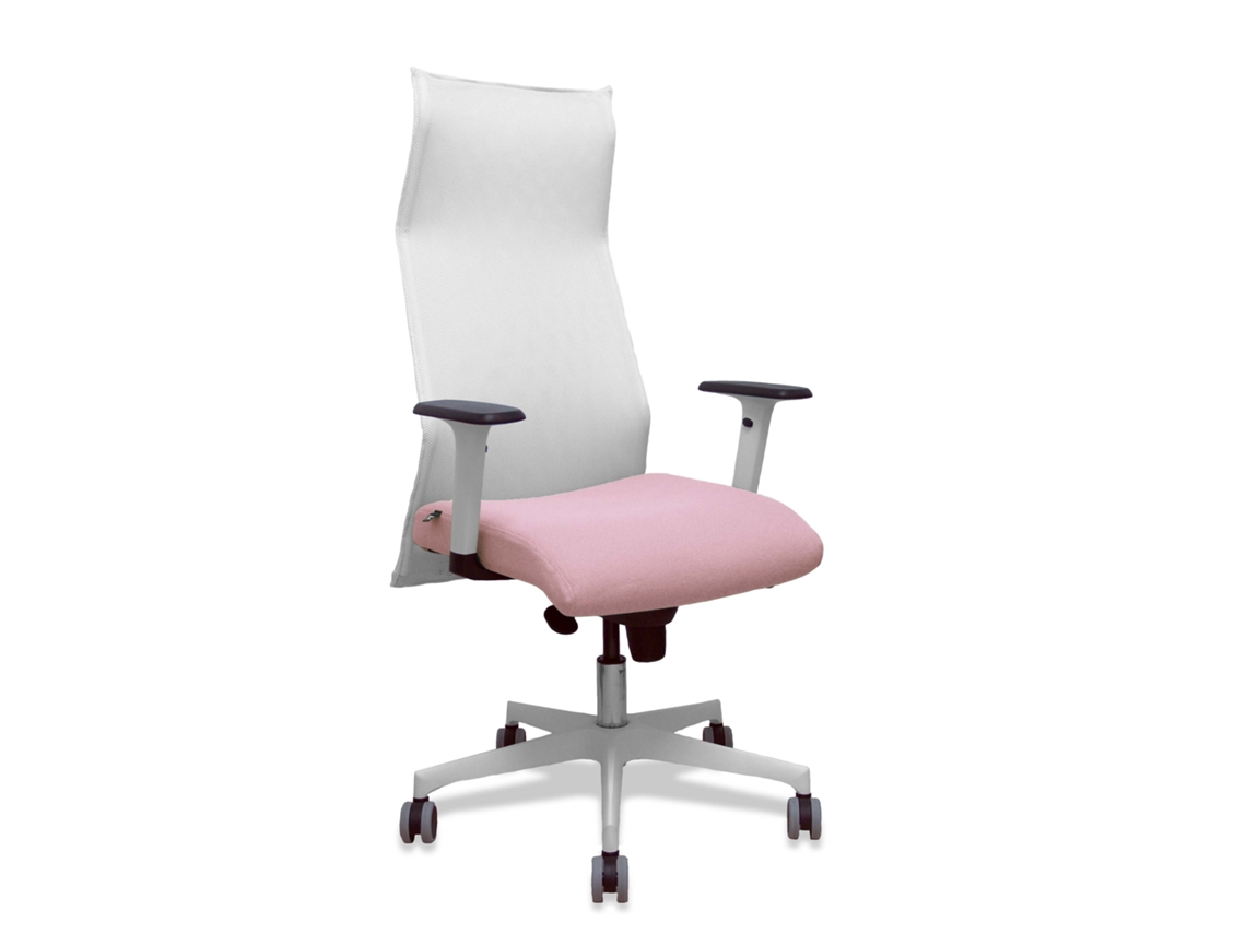 Sillón Albacete Con Mecanismo Sincro Tapizada Con Tela Color Rosa Y Malla Color Blanco