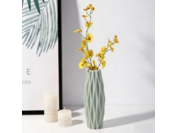 Jarrón De Plástico Para Salón, Resistente A Los Golpes, Con Flores Artificiales - Verde