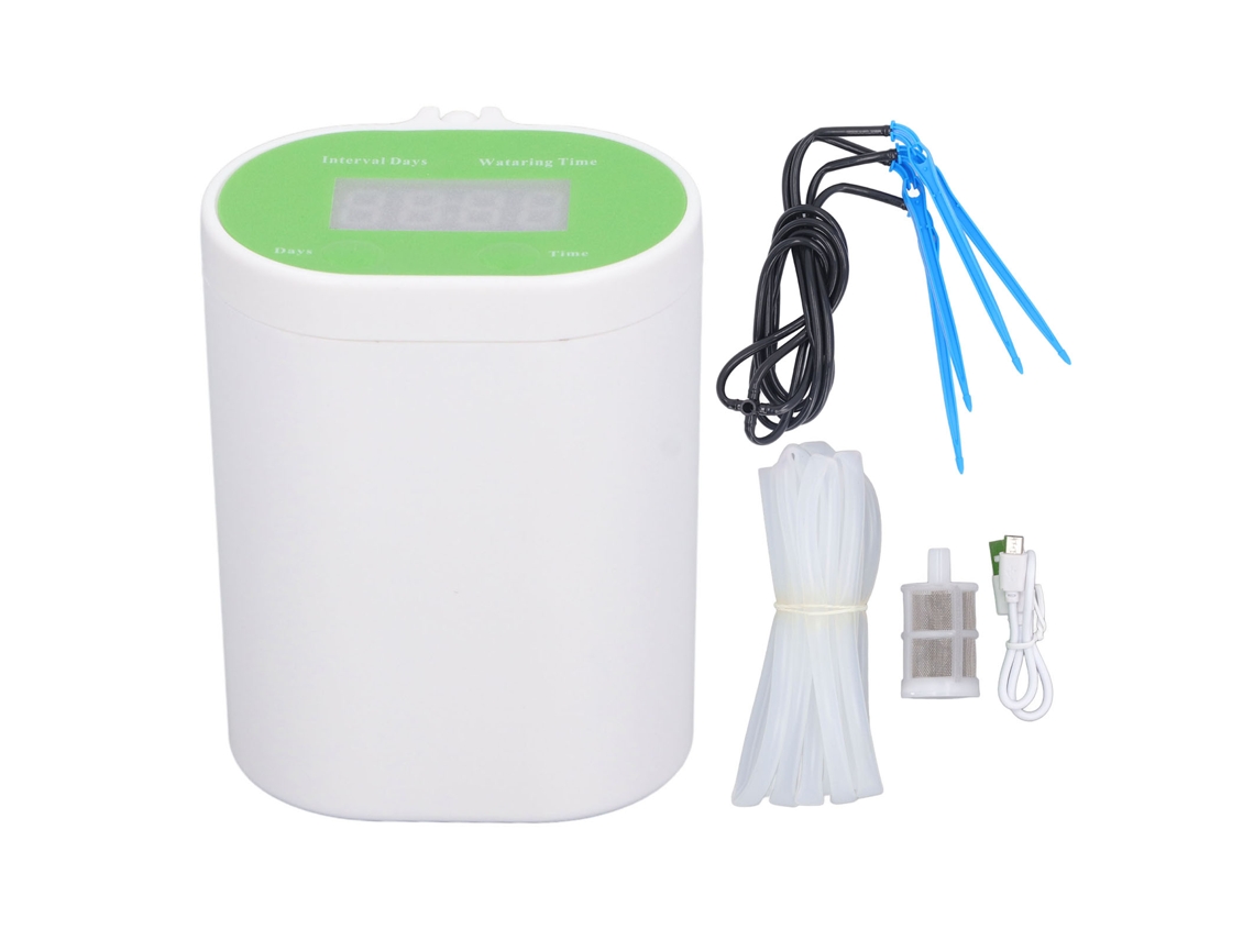 Sistema De Riego Automático Abs Con Temporizador Para Plantas De Interior En Maceta, Riego Por Goteo, Verde Y Blanco.