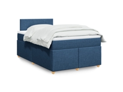 Cama Box Spring Con Colchón Tela Azul 120x200 Cm
