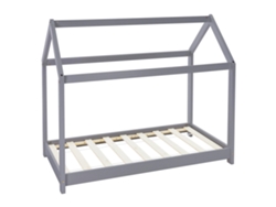 Cama infantil casa ML-Design 70 x 140 cm color gris claro con listones de madera de pino