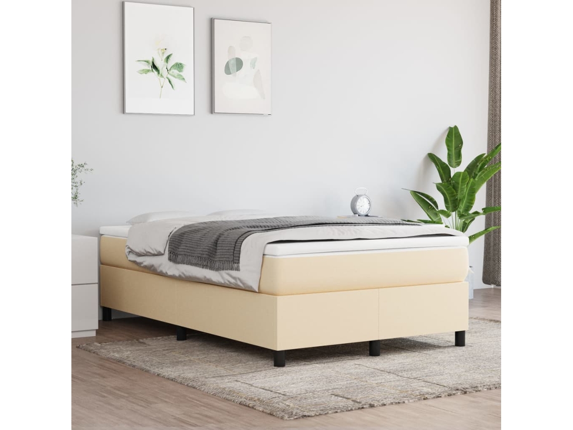 Cama Box Spring Con Colchón Tela Color Crema 120x200 Cm