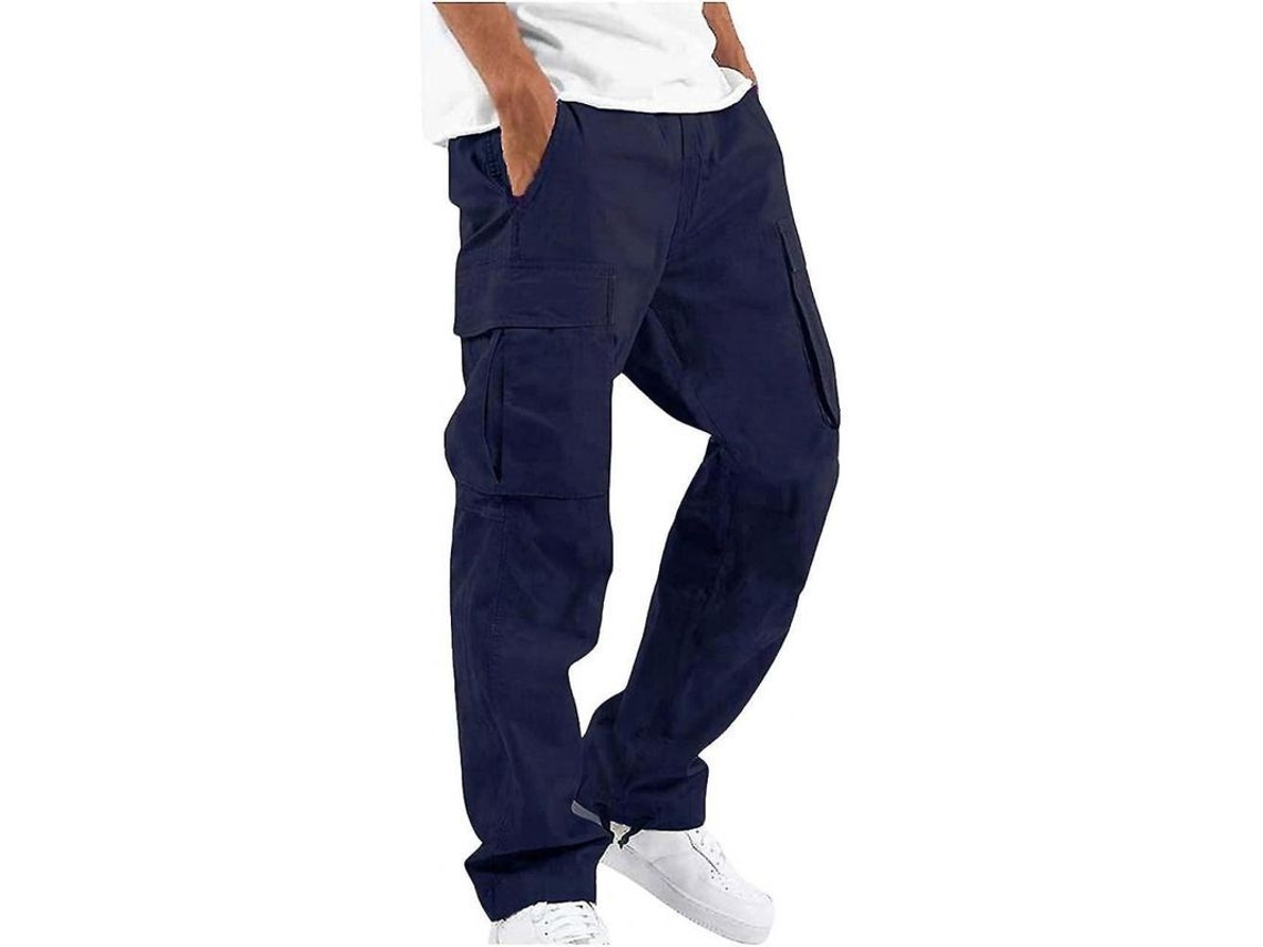 Pantalones casuales Rebe Solidarity para hombre con múltiples bolsillos, pierna recta, ideales para actividades al aire libre, fitness y deportes, talla S, azul marino.