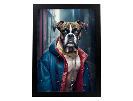 NACNIC Lámina Bulldog Amistoso En Estilo Fotografía A Todo Color. Divertidas Ilustraciones Realistas De Animales Con Ropa Humana A4 Marco Negro.