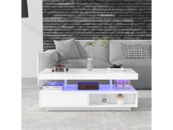 Mesa De Centro Con Led - Cajón Y Compartimentos Abiertos - Blanco