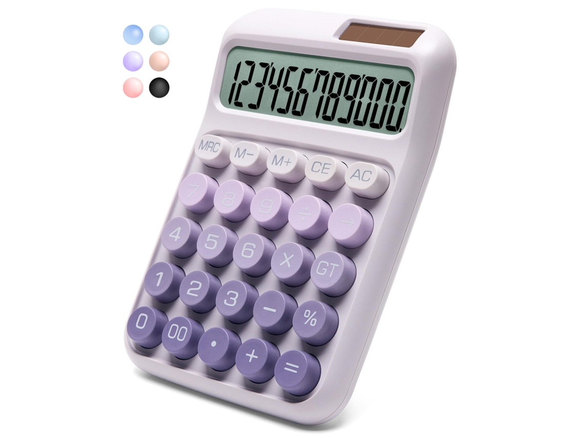 Calculadora Csyy con pantalla LCD grande de 12 dígitos, doble alimentación (solar y batería) (morado).