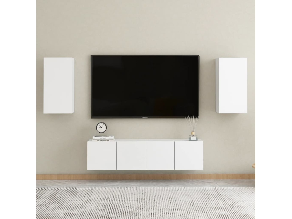 4 Pzs Pack de Muebles de Armario Tv Contrachapado Blanco