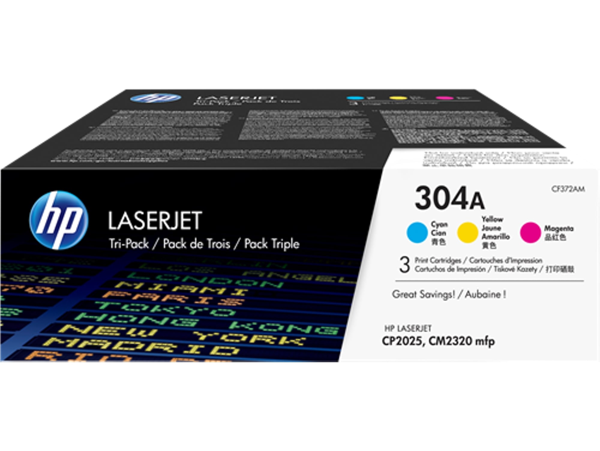 Pack de ahorro de 3 cartuchos de tóner Original HP 304 Cian, Amarillo, Magenta para HP Color LaserJet CP2025, CM2320mfp