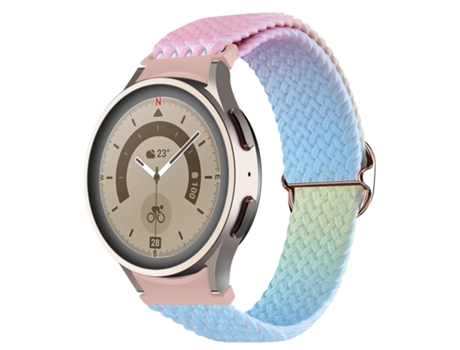 Correa de reloj inteligente para Samsung Galaxy Watch 5/Watch 5 Pro/Watch 4 Banda de reloj de color degradado tejido (rosa, amarillo, azul)