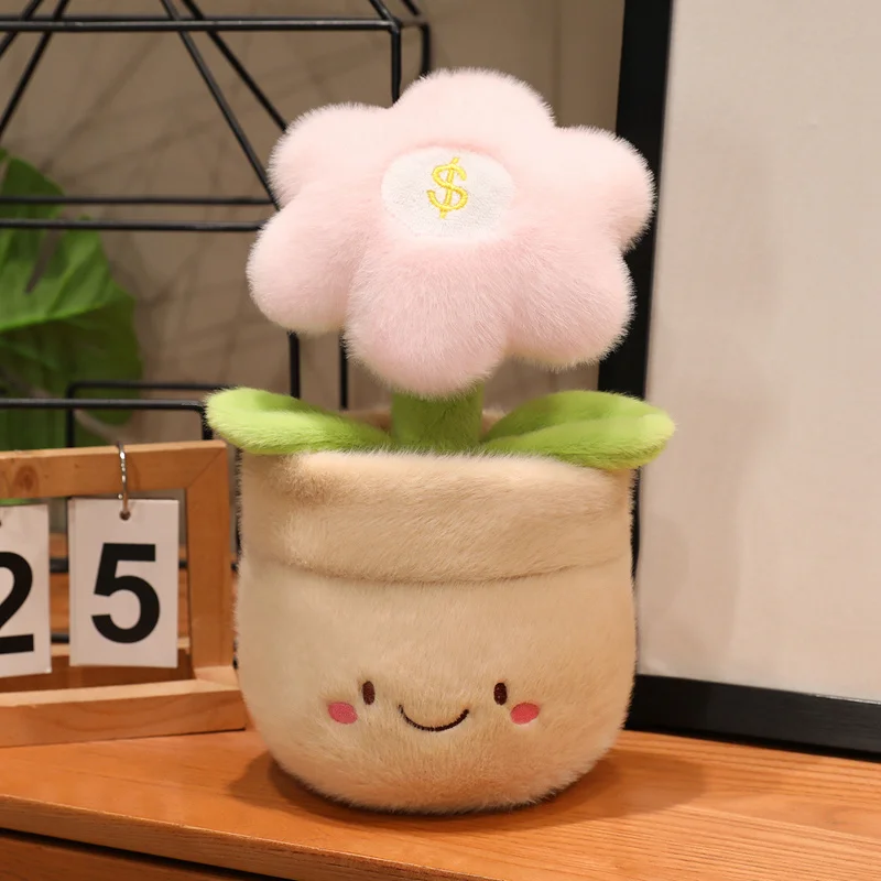 (rosa, 28 Cm) Lindo Brinquedo De Pelúcia Realista De Planta Em Vaso De Anime