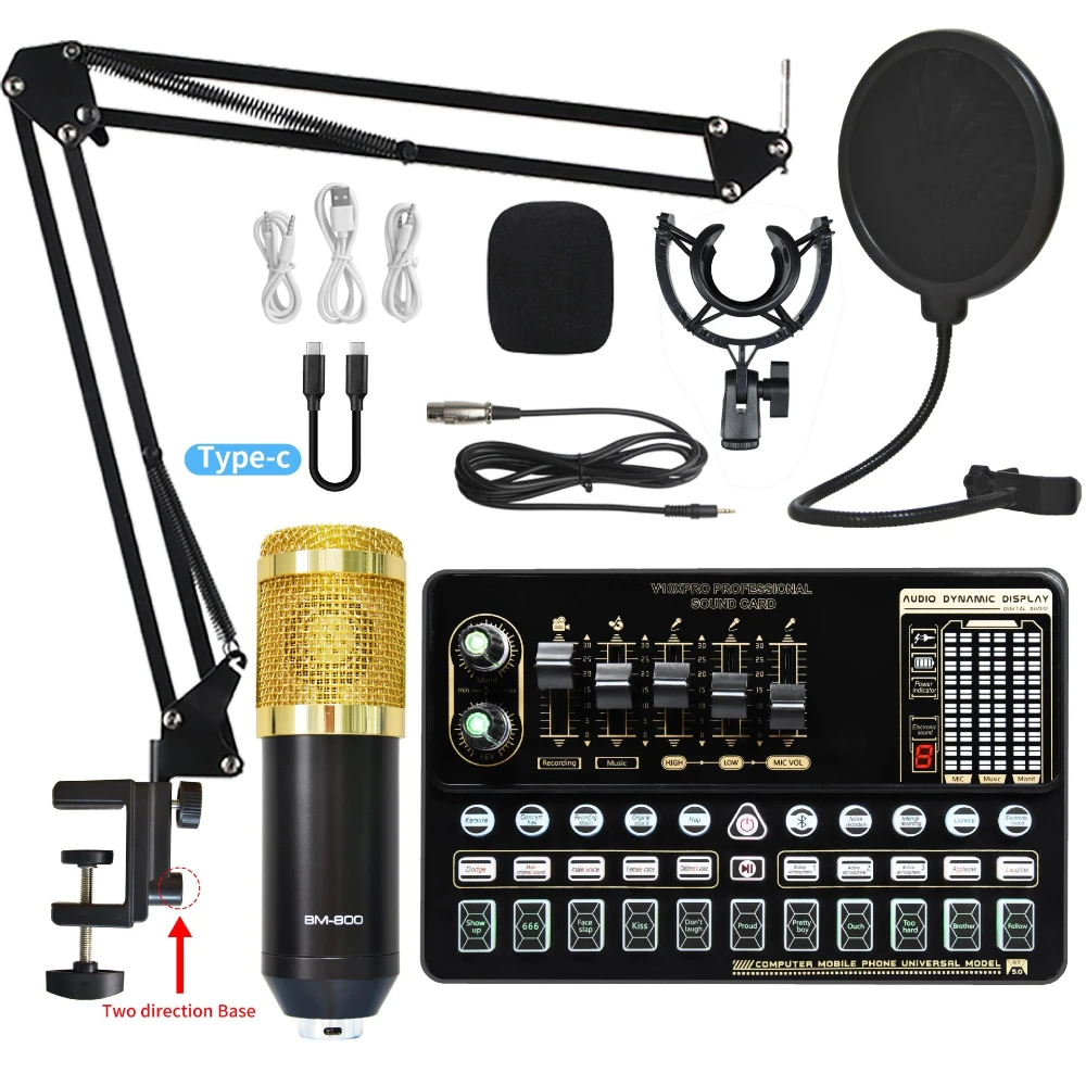 (oro) Kit De Micrófono Bm800 V10 Interfaz De Sonido En Vivo Con Soporte De Brazo Ajustable
