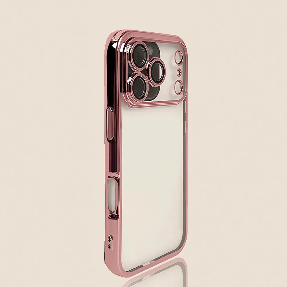 (iphone 14 Pro Rosa) Funda Transparente Galvanizada Para Iphone Con Protector De Lente De Cámara