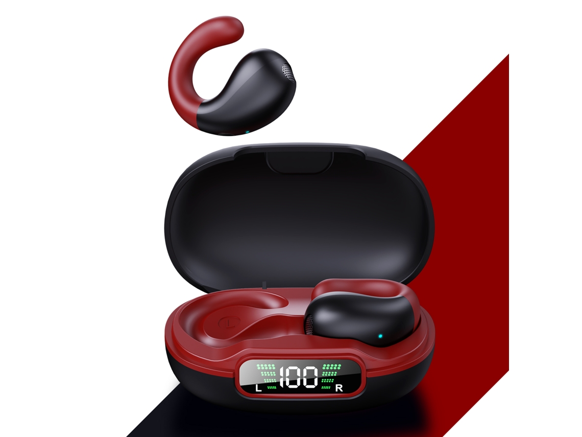 Auriculares Bluetooth 5.3 (rojos), De Tipo Clip, Conducción Ósea, Controles Táctiles, Cancelación De Ruido Enc.