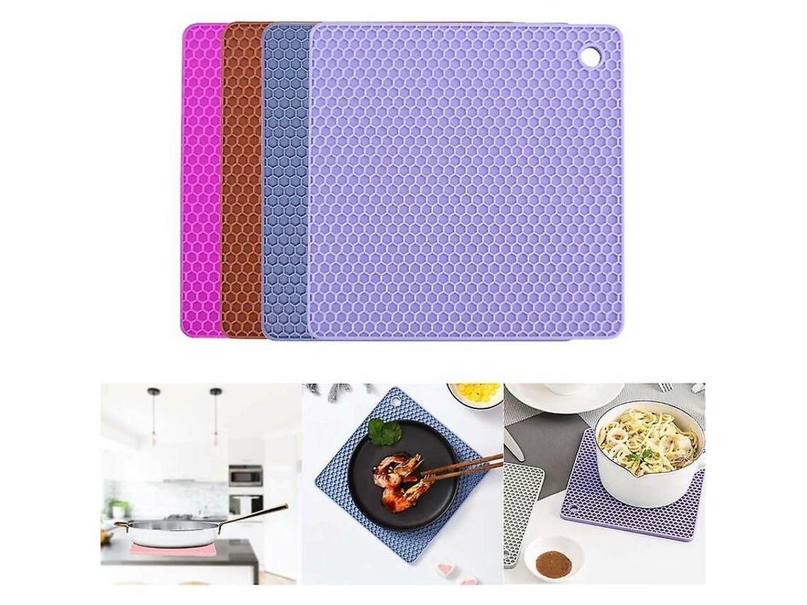 Trivets De Silicona 4pcs Resistente Al Calor Antideslizante Para Cocina Cuadrado 18x18cm Multifunción