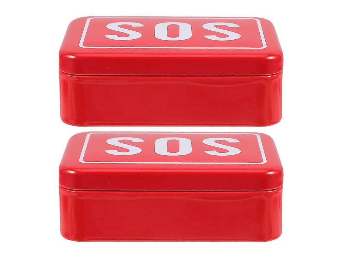 Caja de supervivencia SOS de metal rojo para almacenamiento de emergencia, botiquín médico para exteriores de 2 piezas