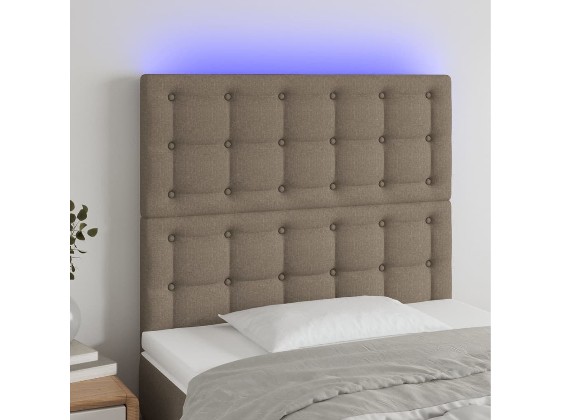 Cabecero Con Luces Led Tela Gris Taupe 100x5x118/128 Cm